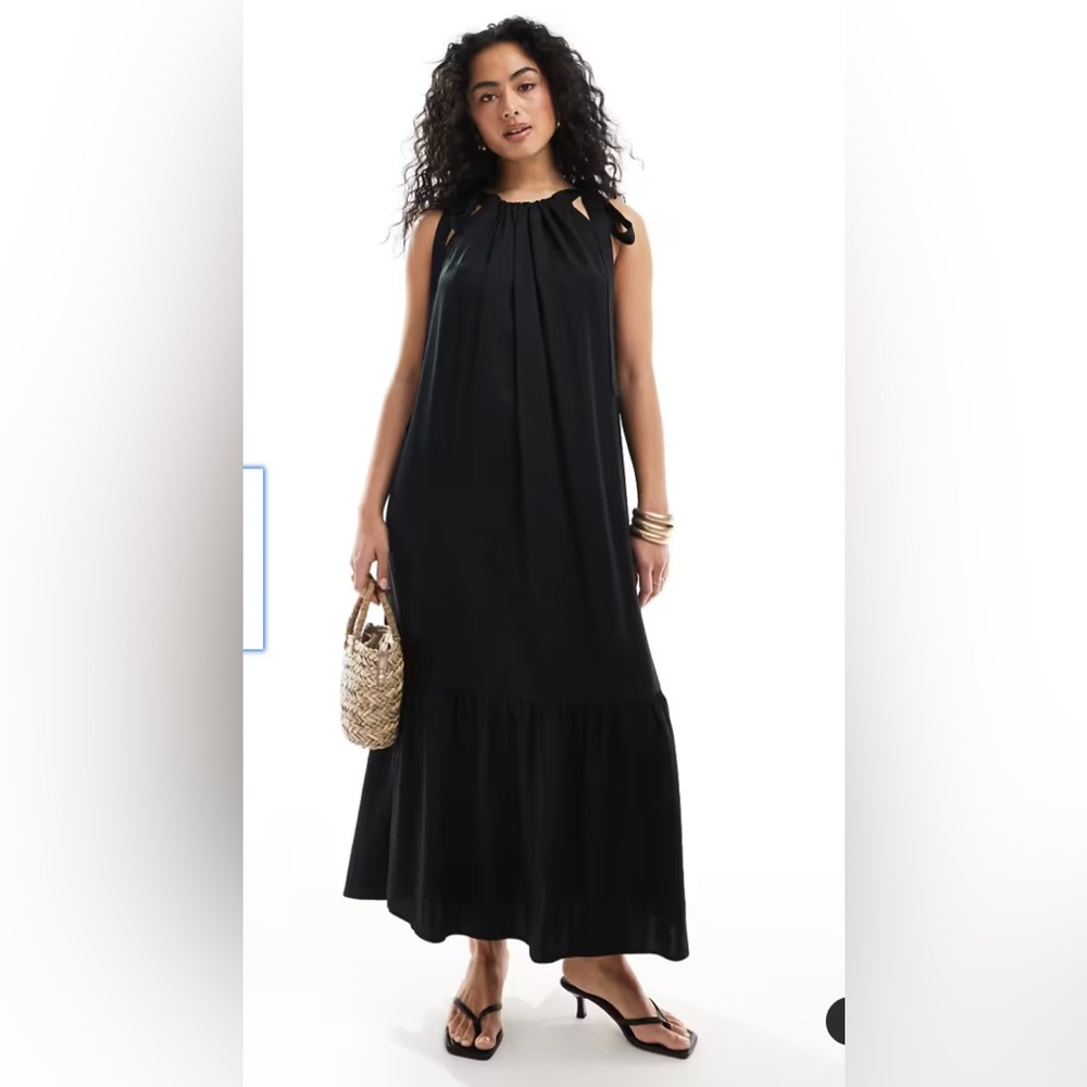 & Other Stories Tiered Hem Maxi Dress with Gathered Tie Neck and Keyhole Back